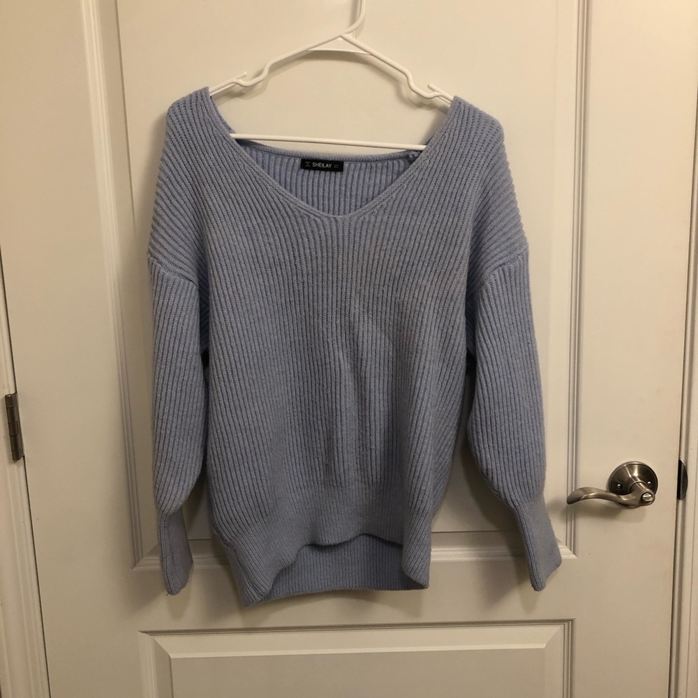 Women's Light Blue V-Neck Sweater